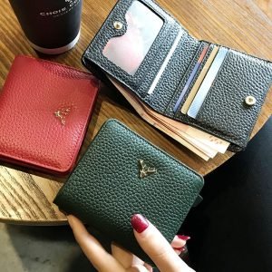 Latest new Women's Short Ultra Thin Mini Wallet Chic Christmas Deer Button Short Purse Ladies Genuine Leather Card Holder Wallet