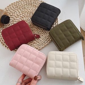 PU Leather Female Plaid Purses Nubuck Card Holder Wallet Fashion Woman Small Zipper Wallet With Coin Purse Women Short Wallets